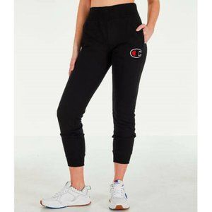 Champion Fleece Joggers Sweatpants W/ Pockets Womens Size L Black Big C Logo NWT